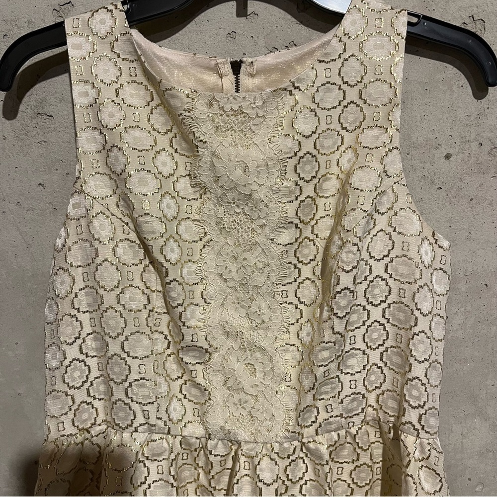 Xhilaration Brocade Fit & Flare Dress Metallic Floral Gold A Line M - Picture 2 of 8